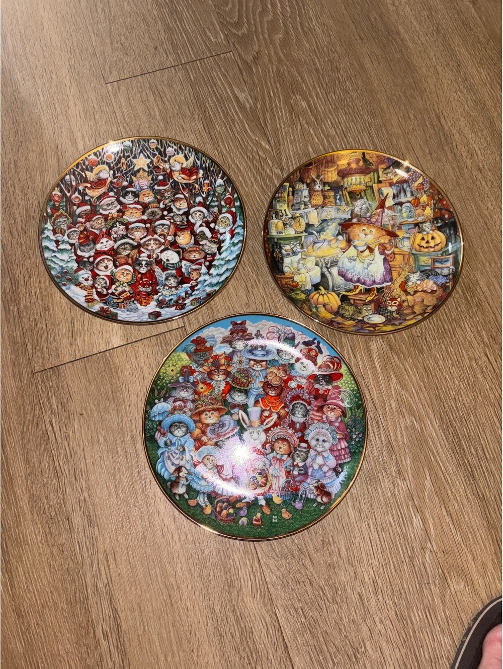 3 Bill Bell Franklin Mint Cat Plates Christmas Halloween